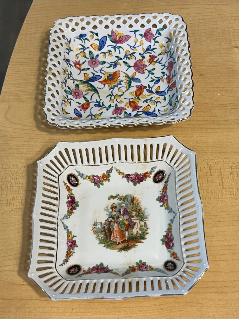 Lot of 2 antique Bavaria Germany Porcelain Lace Edge Candy Dish